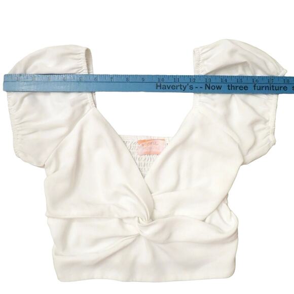 Wishful Thinking Womens Pullover Puff Sleeve Crop Top, Sweetheart White S NWOT - Picture 7 of 11